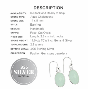 Dainty Aqua Green Chalcedony Oval .925 Silver Earrings - BELLADONNA