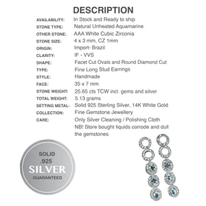 Deluxe Natural Unheated Aquamarine Ovals and White CZ Gemstone Solid .925 Sterling Silver Stud Earrings