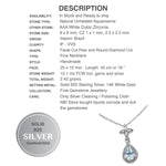 Delux Unheated Aquamarine Pear and White CZ Gemstone Solid .925 Sterling Silver Necklace