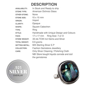 Handmade American Fancy Dichroic Glass Gemstone .925 Silver Ring Size 7 / O - BELLADONNA