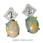 Deluxe Natural Unheated Fire Opal and White Cubic Zirconia Gemstone 925 Sterling Silver Earrings - BELLADONNA