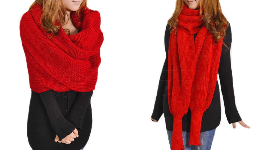 Winter Knit Scarf Wrap with Sleeves in Amazing Assorted Colours - BELLADONNA