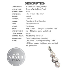 Creamy White Biwa Pearl. 925 Sterling Silver Pendant