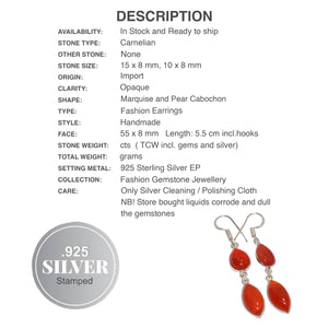 Handmade Mixed Shape Carnelian Gemstone .925 Sterling Silver Drop Dangle Earrings