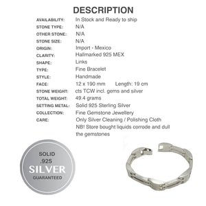 Handmade Masculine Links Hallmarked Solid  .925 Sterling Silver Bracelet for Men