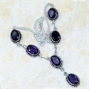 Antique Style Purple Amethyst Gemstone 925 Silver Necklace - BELLADONNA
