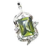 Faceted Peridot Rectangle White Topaz Gemstone .925 Sterling Silver Pendant - BELLADONNA