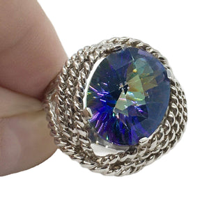 7 ct Oval Cut Blue Purple Flash Rainbow Mystic Topaz In Solid 925 Sterling Silver Ring Size 7.25 - BELLADONNA