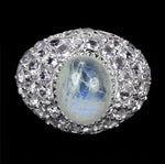 Natural Rainbow Moonstone, Purple Amethyst Ring Solid .925 Silver Size 8.5 - BELLADONNA