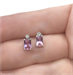 Dainty Natural Pink Sapphire and Diamond Gemstone Solid .925 Sterling Silver Stud Earrings - BELLADONNA