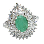 25.80 Cts Natural Zambian Emerald, Cubic Zirconia Solid .925 Silver Size 7