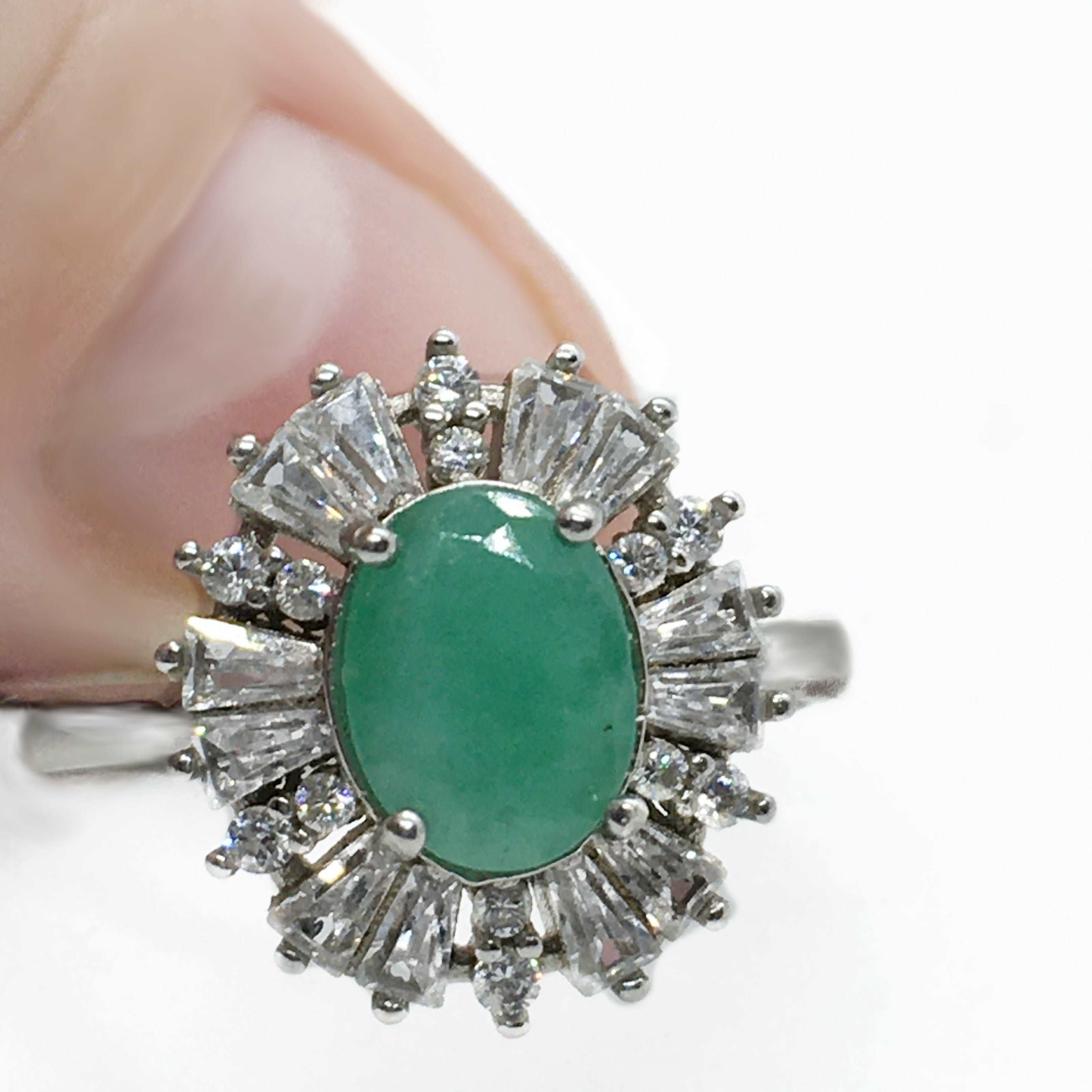 AAA Natural Zambian Emerald, Cubic Zirconia Solid .925 Sterling Silver Ring Size 7 or O