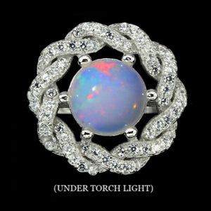 24.05 Cts Ethiopian Fire Opal Cz Gemstone Solid .925 Sterling Ring Size 9