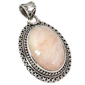 22.26 cts Earth Mined Morganite Cabochon Gemstone Solid .925 Silver Pendant