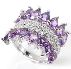 AAA Natural Purple Amethyst, White Cubic Zirconia set in Solid .925 Silver and 14K White Gold Ring Size  5.75 - BELLADONNA