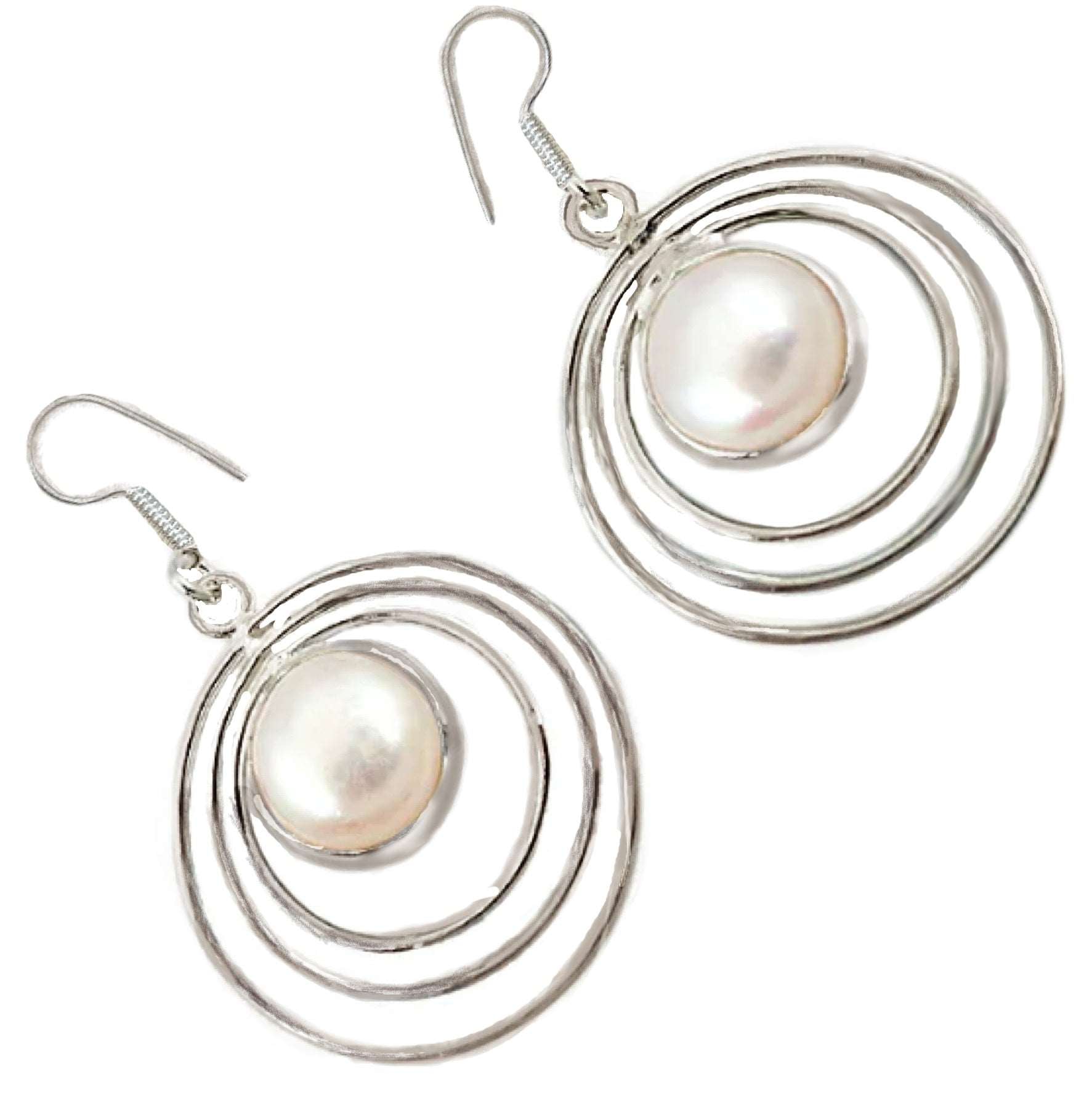 8.99 Cts Natural White Pearl Gemstone Solid .925 Sterling Silver Earrings - BELLADONNA