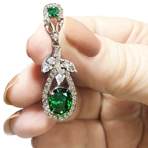 9.31 Cts Chrome Diopside, White Topaz In Solid .925 Sterling Silver Pendant