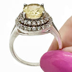 5.65 Cts Natural Sunny Citrine, White Topaz Solid .925 Silver Ring Size 8 - BELLADONNA