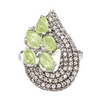 Deluxe Unheated Natural Peridot Ovals and Aaa Cubic Zirconia Ring Size 7.25  Set in Solid .925 Sterling Silver and 14K White Gold
