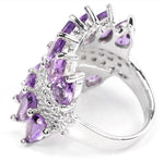 AAA Natural Purple Amethyst, White Cubic Zirconia set in Solid .925 Silver and 14K White Gold Ring Size  5.75 - BELLADONNA