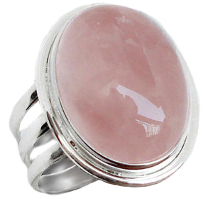 35 ct Natural Oval Rose Quartz Gemstone Solid.925 Sterling Silver Ring Size 7.5 or P - BELLADONNA