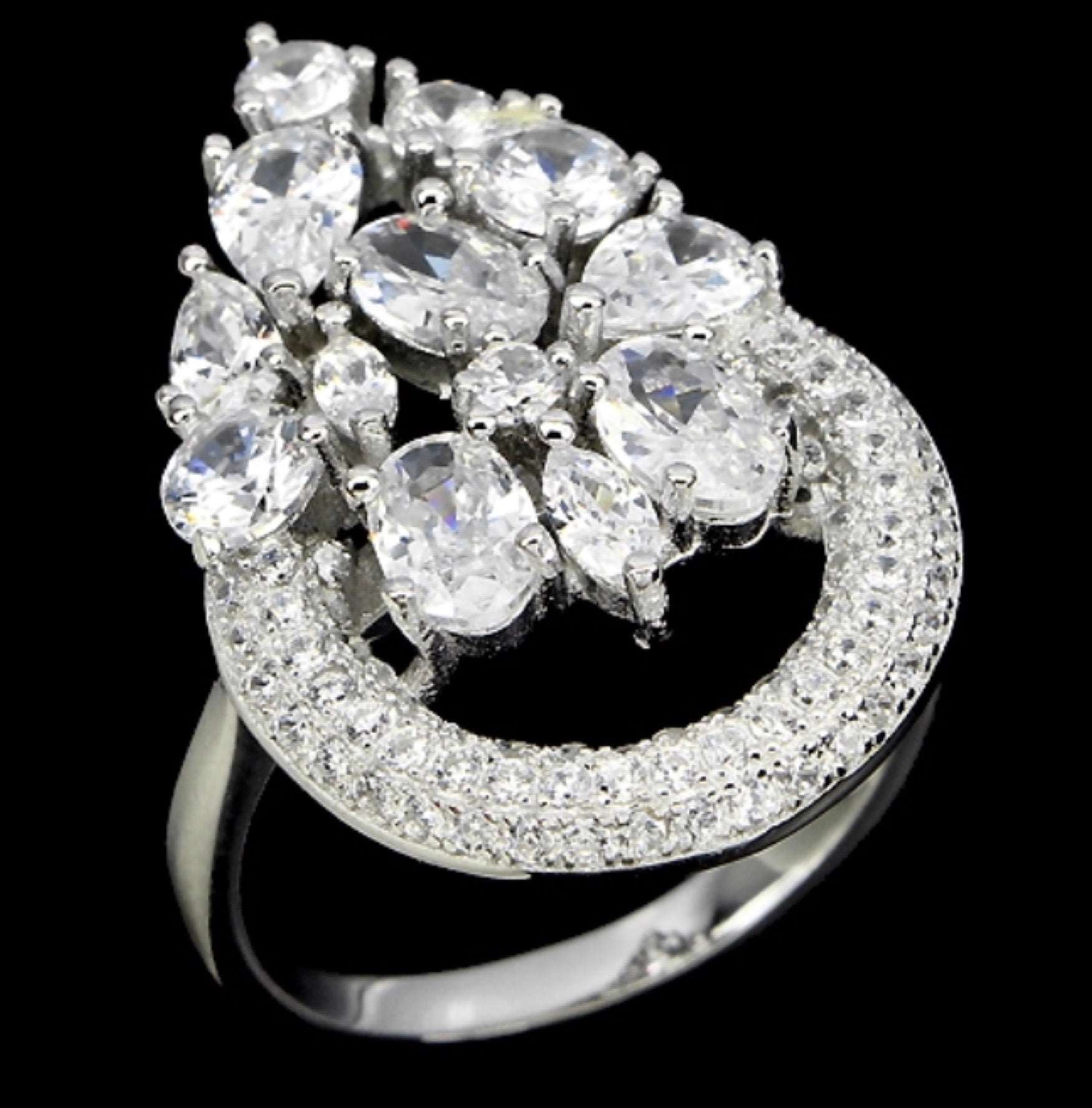 30.60 Cts Natural White Cubic Zirconia Solid .925 Silver Ring Size 9 - BELLADONNA