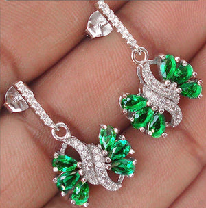AAA+ Nano Emerald ,White Topaz Gemstone In Solid .925 Silver Pendant & Earrings