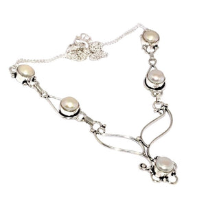 Natural White River Pearl. 925 Sterling Silver Necklace