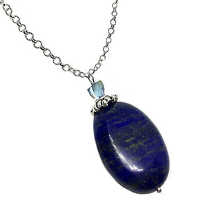 Natural Lapis Lazuli, Swarovski Crystal Gemstone .925 Silver Necklace
