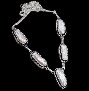 Handmade Natural Creamy White Biwa Pearl. 925 Sterling Silver Fashion Necklace