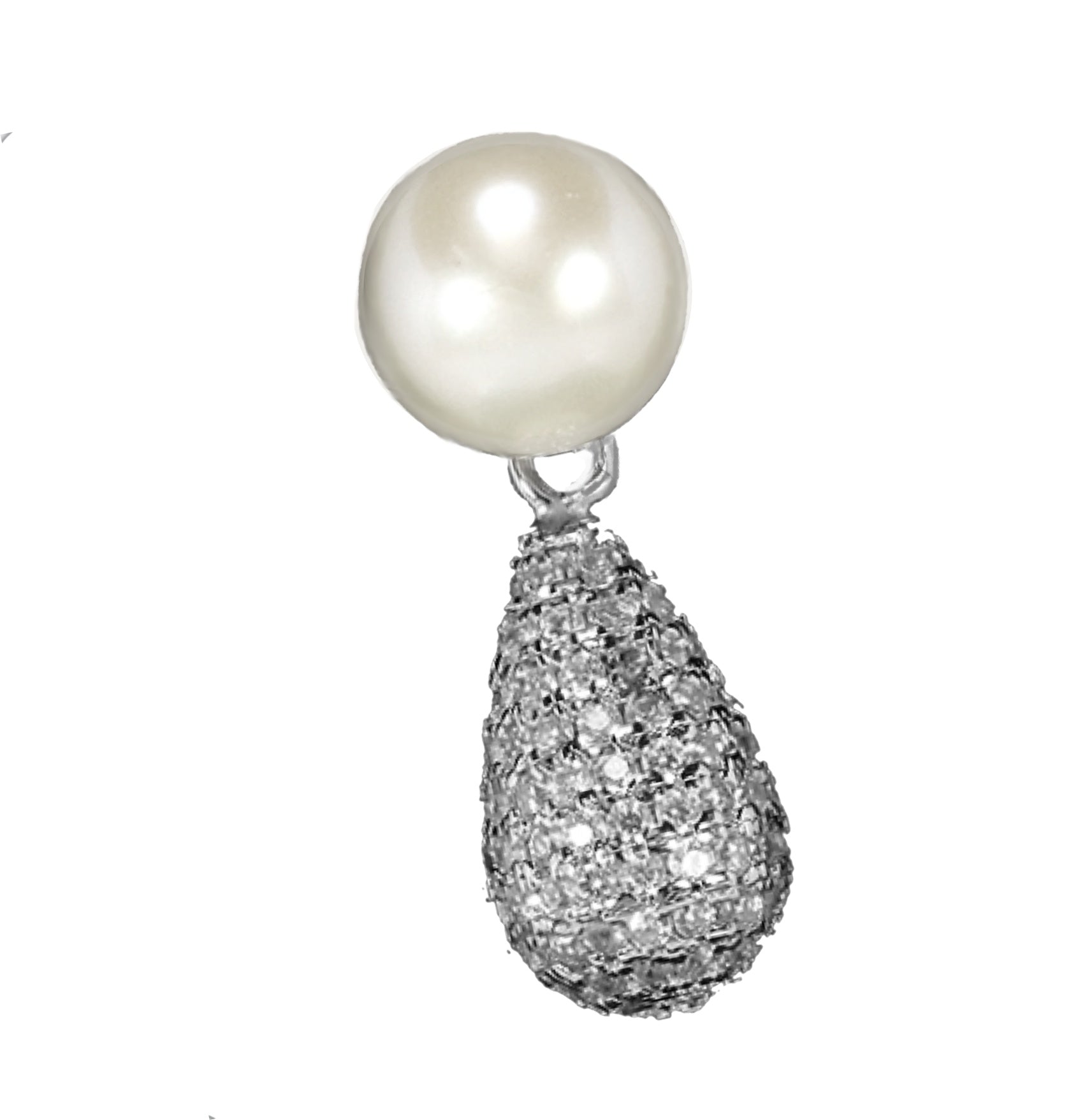 Dainty Natural White Pearl, White Cubic Zirconia Solid .925 Sterling Silver Pendant & Earrings
