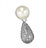 Dainty Natural White Pearl, White Cubic Zirconia Solid .925 Sterling Silver Pendant & Earrings