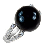 3 Cts Natural Black Onyx , White Topaz Solid .925 Silver Ring Size 7 or O - BELLADONNA