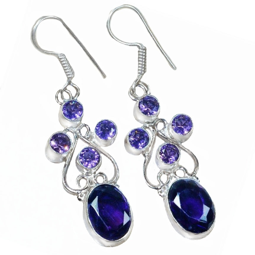Indonesia- Bali Handmade Purple Amethyst Gemstone.925 Sterling Silver Earrings