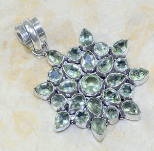 Handmade Mixed Shapes Green Amethyst Gemstone 925 Sterling Silver Pendant
