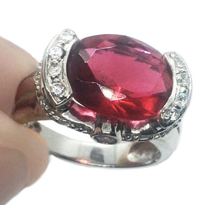 5.58 ct Ruby & White Topaz .925 Solid Sterling Silver Ring US Size 5.5 - 6 Resizable