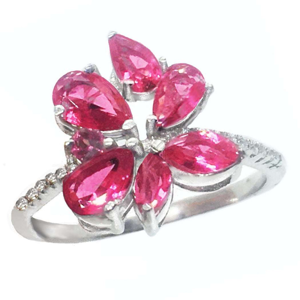 5.03 cts Pink Red Ruby & White Topaz .925 Solid Sterling Silver Ring Size 8