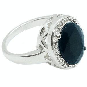 Handmade Black Oval Gemstone  .925 Silver Ring Size US 8 / UK Q