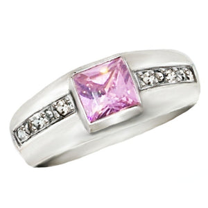 Natural Pink Topaz and White Zirconia Solid.925 Sterling Silver Ring Size US 10 / UK T