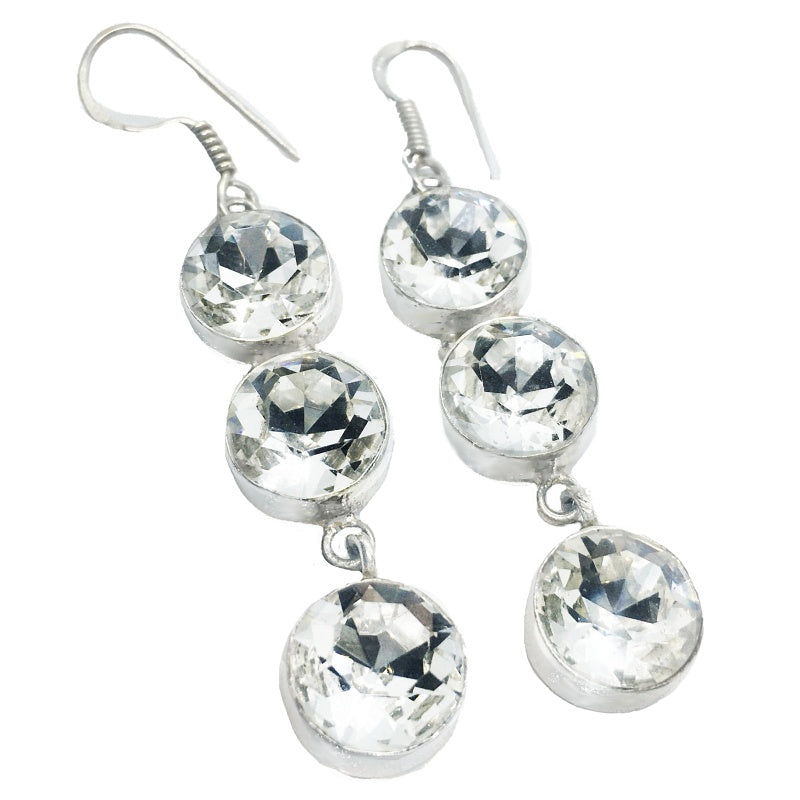 Handmade Sparkly Clear Quartz Gemstone .925 Silver Earrings