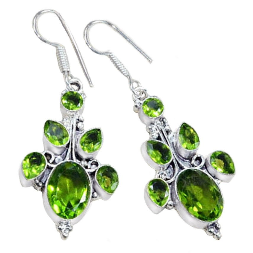 One of a Kind Faceted Peridot Gemstone .925 Sterling Silver Earrings
