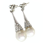 Vintorio Collection Creamy White Pearl and White Cubic Zirconia Silver Plated Stud Earrings