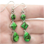 Natural Mixed Shapes Green Copper Turquoise Gemstone Solid 925 Sterling Silver Earrings
