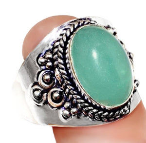 Soft Green Chalcedony Gemstone .925 Silver Ring US 8