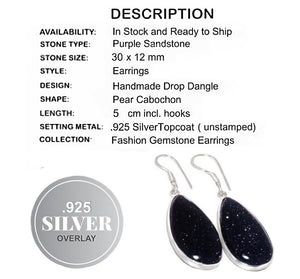 Purple Sandstone Cabochons set in .925 Sterling Silver Earrings