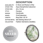 Soft Green Peach Aqua Seraphinite Gemstone .925 Silver Ring US 10
