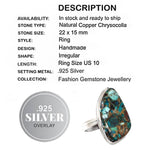 Natural Copper Chrysocolla Set In .925 Sterling Silver Ring Size US 10 or T