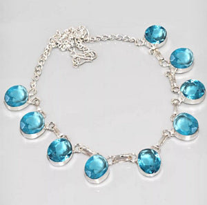 Faceted Blue Topaz Ovals .925 Sterling Silver Necklace