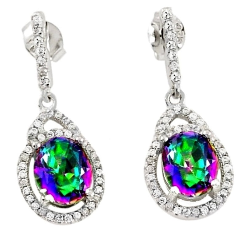 8.26 cts Rainbow Mystic Topaz, White Topaz Studs In Solid .925 Sterling Silver