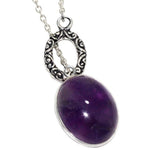 Oval Purple Amethyst Gemstone .925 Sterling Silver Necklace